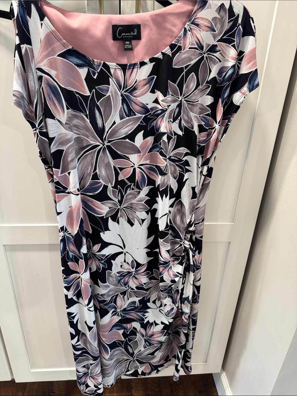 Connected Apparel Navy Floral Midi Dress with Pink & White Accents
